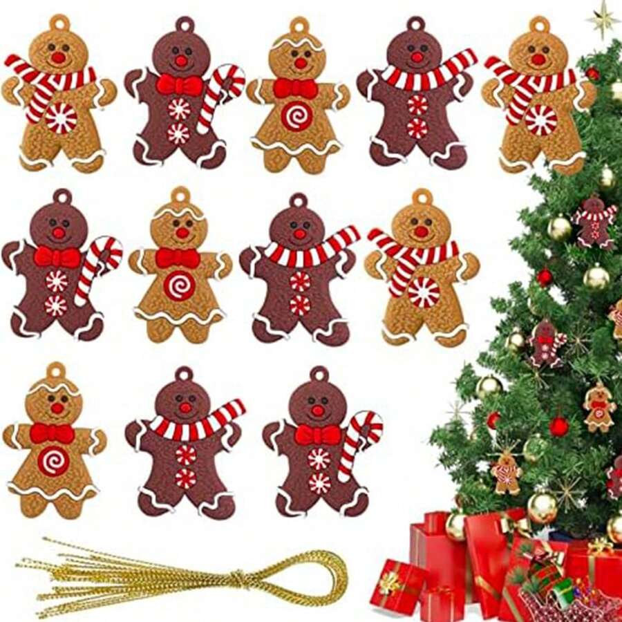 12入組可愛運動小薑餅人飾品,適用於聖誕樹裝飾、聖誕派對用品,是送給家人和孩子的聖誕禮物