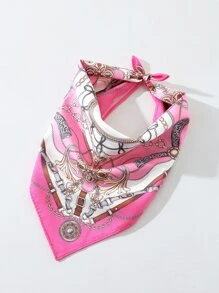 1 pieza Pañuelo/diadema cuadrado de mujer con estampado de cadena, accesorio para playa y vacaciones - Rosa Fucsia - Ver 1
