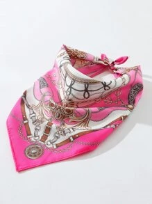 1 pieza Pañuelo/diadema cuadrado de mujer con estampado de cadena, accesorio para playa y vacaciones - Rosa Fucsia - Ver 2