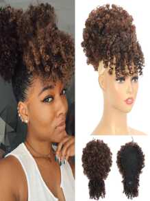 Aplique Fibra Orgânico Cacheado Afro Puff Com Franja Ombre Chocolate - Chocolate - Visão 2