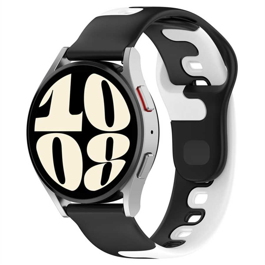 新品雙色矽膠錶帶,適用於三星galaxy Watch 6,20mm和22mm兩種尺寸可選擇 - 黑與白 - 查看 1