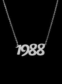 1 pc Fashion Style Steel Color Year Digital Time Pendant Necklace for Women's Daily Wear