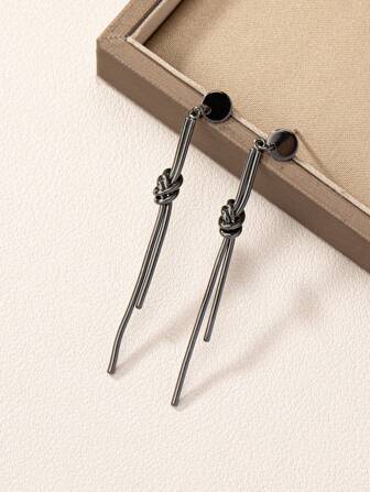 1pair Geometric Design Knotted Metallic Earrings For Women Outdoor