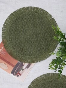 1/2/4/6/8 Pcs Olive Green Round Sunflower Shaped Deckle Edge Multi-Color Paper Placemats - Dark Green - View 1