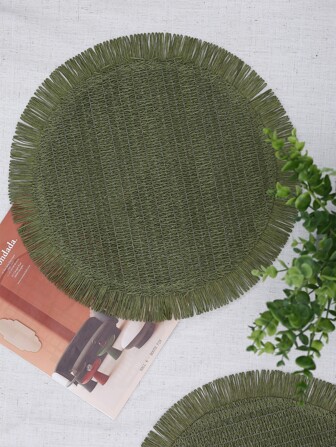 1/2/4/6/8 Pcs Olive Green Round Sunflower Shaped Deckle Edge Multi-Color Paper Placemats