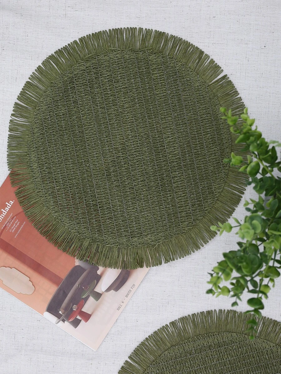 1/2/4/6/8 Pcs Olive Green Round Sunflower Shaped Deckle Edge Multi-Color Paper Placemats - Dark Green - View 1