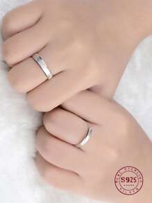 1 pieza Anillo de boda de pareja de plata de ley 925 pura al 100% - Joyería de estilo simple mate para novios/novias - Accesorios de compromiso - Regalos de joyería - Joyería nupcial - San Valentín - Plateado - Ver 9