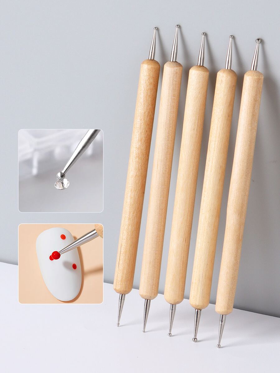 5pcs Nail Art Dotting Tools Rhinestone Picker Double Headed Doting Pen Mandala Painting Flowers Manicure Accessories - Apricot - View 1