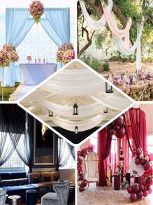 1片婚禮裝飾燈光簡約透明面料,派對裝飾透明紗,窗簾雪紗布,儀式背景裝飾,場景diy道具