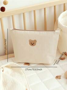 1pc Khaki Color Baby Diaper Storage Bag Portable Bear Print Nappy Changing Organizer For Outdoor Use For Diaper, Bottle, Formula And Diaper - Khaki - View 8