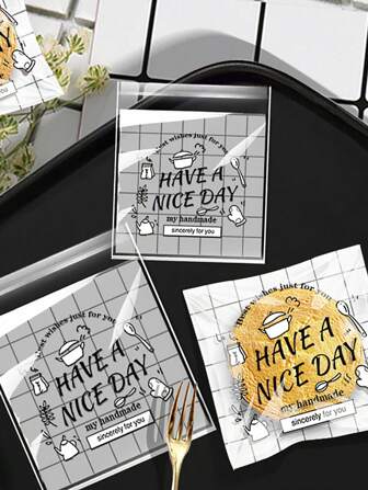 100 件手工制作“祝你有美好的一天”雪花糕点饼干自粘包装袋，适用于月饼、礼品、牛轧糖学校用品食品袋食品盒适用于糖果巧克力饼干等。