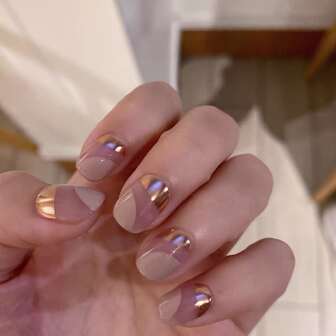 Upgrade Your Look With 24pcs Short Square Pink & Gold Full Cover False Nails Set For Women And Girls, Cute Daily Wear Or Party Nail Art, Press On Nails
