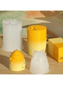 1 件 3D 蜂窝硅胶蜡烛模具，DIY 蜜蜂肥皂石膏环氧树脂模具家居装饰手工礼品 - 無色 - 查看 3