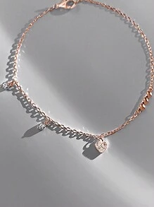 Nooxian Cubic Zirconia Heart Charm Bracelet - Rose Gold - View 5