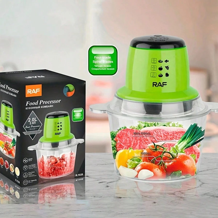 2l Electric Meat Grinder Machine With Glass Vegetable Chopper For Home Use, Food Processor - Green - View 1