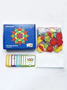 155件木製拼圖塊套裝 - 幾何形狀拼圖玩具,提供嬰兒啟蒙,蒙特梭利益智玩具和24張卡片 - 彩色 - 查看 6