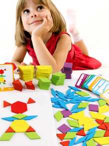 155件木製拼圖塊套裝 - 幾何形狀拼圖玩具,提供嬰兒啟蒙,蒙特梭利益智玩具和24張卡片 - 彩色 - 查看 10