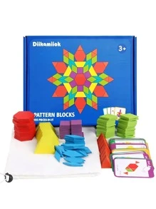 155件木製拼圖塊套裝 - 幾何形狀拼圖玩具,提供嬰兒啟蒙,蒙特梭利益智玩具和24張卡片 - 彩色 - 查看 9