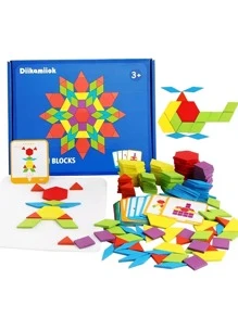 155件木製拼圖塊套裝 - 幾何形狀拼圖玩具,提供嬰兒啟蒙,蒙特梭利益智玩具和24張卡片 - 彩色 - 查看 1