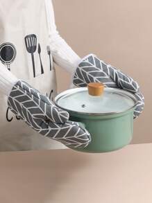 1入組北歐風格耐高溫家用微波爐手套加厚廚房高溫防燙烤箱專用手套(單只) - 灰色 - 查看 1