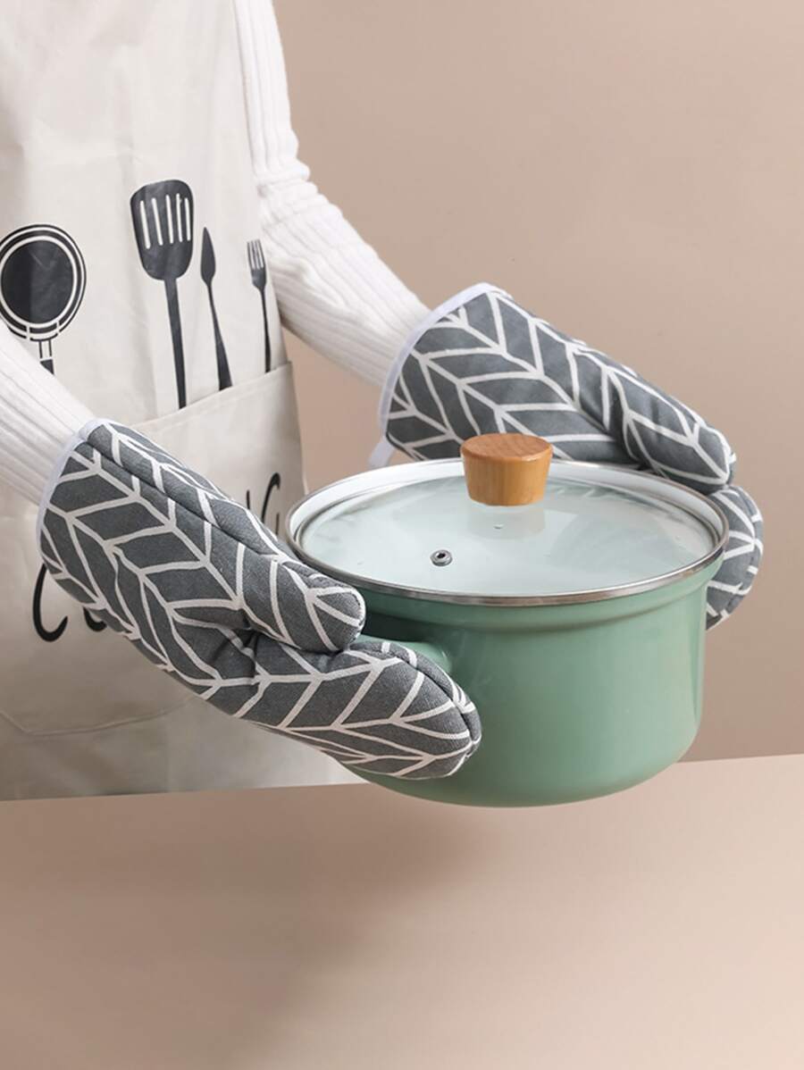 1入組北歐風格耐高溫家用微波爐手套加厚廚房高溫防燙烤箱專用手套(單只) - 灰色 - 查看 1