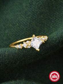 1入組銀戒指 925 蝴蝶簇狀立方氧化鋯金戒指女式婚禮訂婚派對高級珠寶戒指禮物