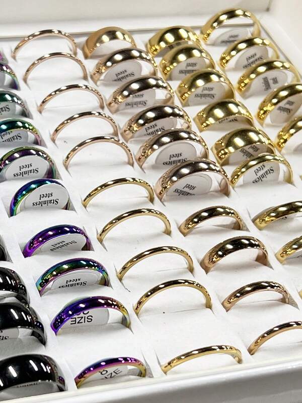 24pcs Stainless Steel Multicolor 18k Gold Plated High Quality Simple Fashion Ring Ring Set