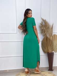 Women's Long Saruel Dress With Viscrolaria Sleeves Women's Clothing - 薄荷綠 - 查看 2