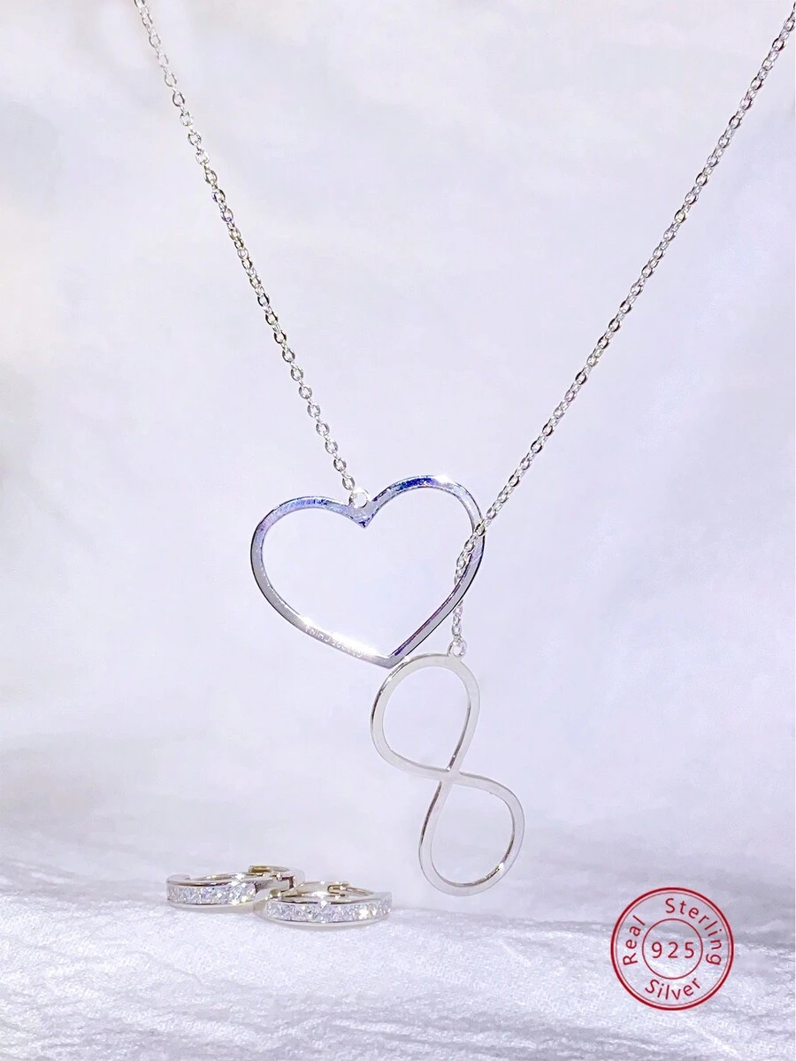 3入組925 銀&氧化鋯甜美風&耳環和項鏈套裝,完美適用於女性日常通勤或者簡約風首飾類穿著和送禮