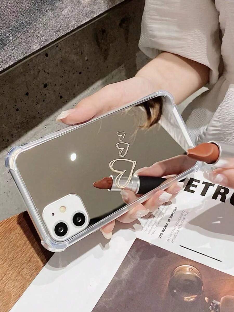 1pc Anti-Drop Mirror Phone Case With Three Hearts Design Compatible With IPhone - Multicolor - View 1