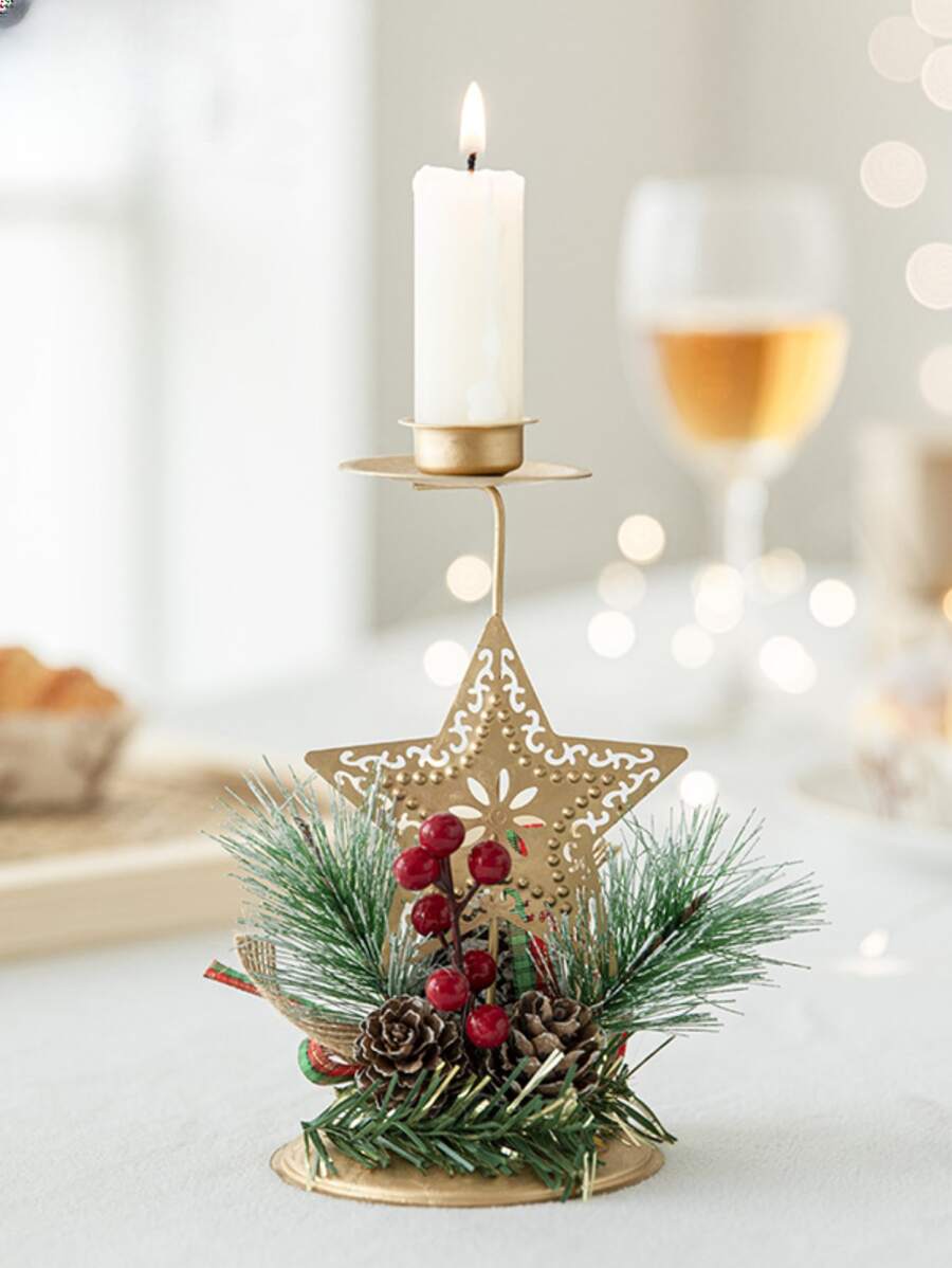 1入組新品到貨聖誕金色鐵燭台適用於窗戶展示&桌子裝飾用品 - 軍綠色 - 查看 1