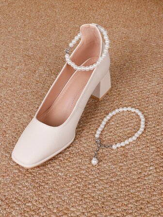 1 对仿珍珠链吊坠鞋夹，适合高跟鞋