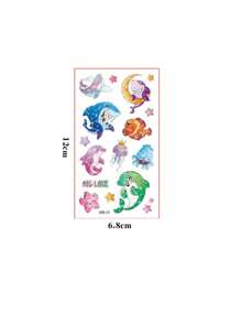 1 包 10 件/套海洋動物系列閃光臨時紋身貼紙,防水防汗,卡通多彩,非常適合節日、派對活動、禮物 - 米色 - 查看 4