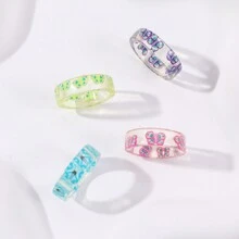 4 件/套兒童水果和蝴蝶形狀壓克力戒指 - 彩色 - 查看 8