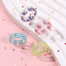 4 件/套兒童水果和蝴蝶形狀壓克力戒指 - 彩色 - 查看 3