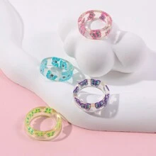 4 件/套兒童水果和蝴蝶形狀壓克力戒指 - 彩色 - 查看 9