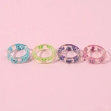 4 件/套兒童水果和蝴蝶形狀壓克力戒指 - 彩色 - 查看 4