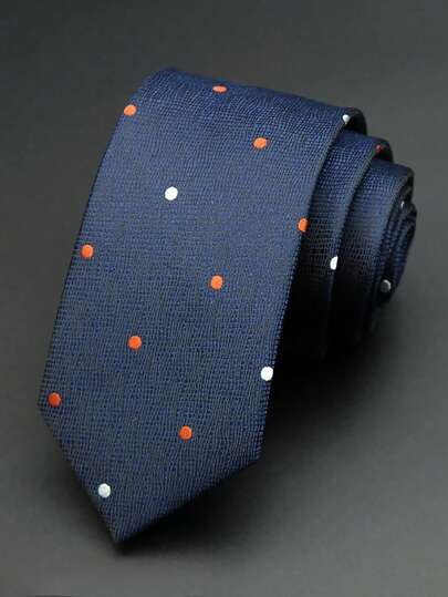 1pc Men's 6cm Narrow Necktie, Navy Blue With Colored Dots, Casual/Wedding/Party Necktie Men Necktie
