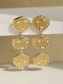 1 Pair European And American Style Metal Alloy Faux Pearl Shell Dangle Earrings, Suitable For Women's Daily Wear, Party, Travel - Gold - View 7