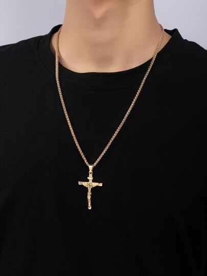 Newest Men's Twisted Rope Chain Cross Pendant Metallic Texture Necklace