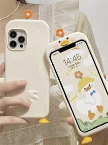 有趣的3D花和可愛的鴨子設計手機殼，適用於蘋果iPhone - 米色 - 查看 1