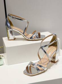 銀色高跟涼鞋 - 銀色 - 查看 2