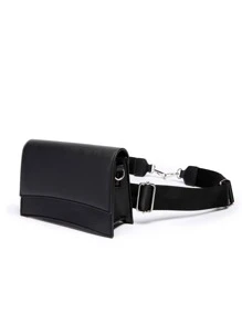 迷你 PU 皮革纯色女士腰包单肩斜挎包多功能包适合运动、健身、登山 - 黑色 - 查看 6