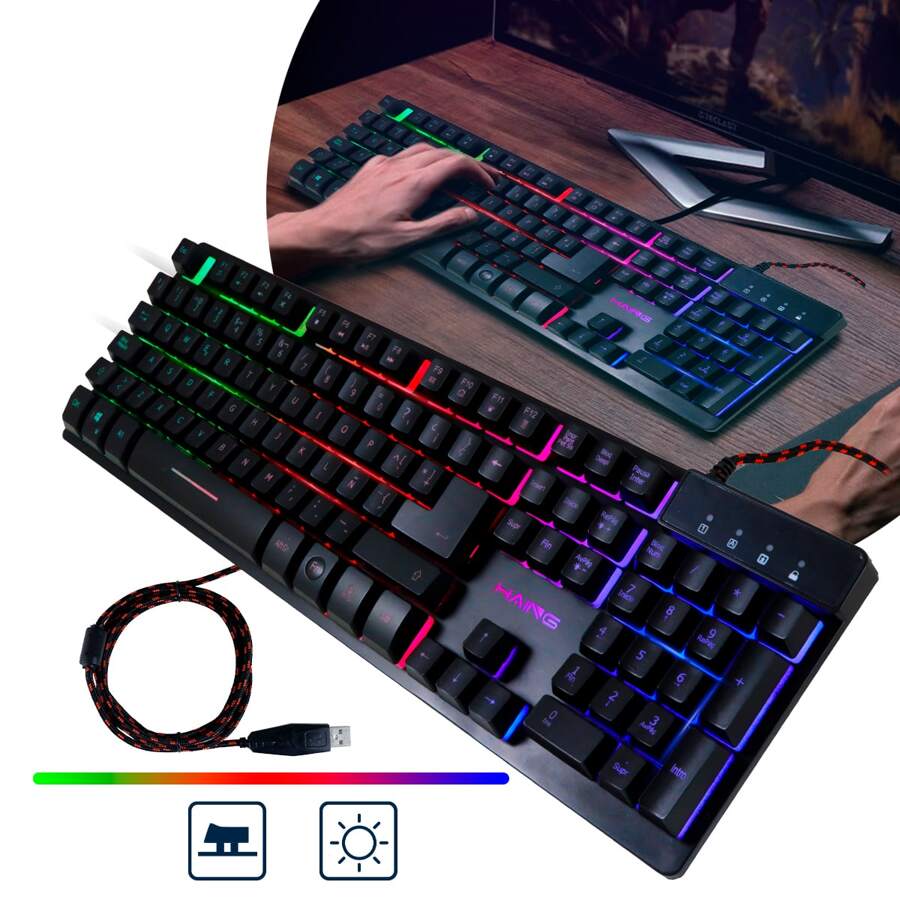 Teclado Gamer Alámbrico Con Luz RGB Para Juegos PC - Negro - Ver 1