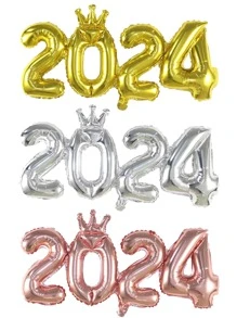 2024 Crown Shaped Linked Digital Balloon, New Year's And Christmas Decorations - Gold - View 2