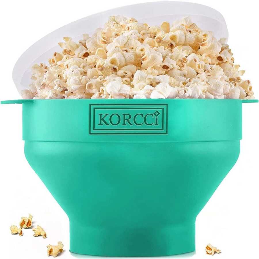 Silicone Popcorn Maker Bowl, Foldable Microwave Popcorn Popper Bowl, Dishwasher-safe - Cadet Blue - View 1