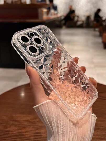 1 قطعة حافظة هاتف شفافة مقاومة للصدمات مصنوعة من مادة TPU بنمط شبكة ماسية، متوافقة مع هواتف 15/15 Plus/15 Pro/15 Pro Max، مقاومة للماء والخدش