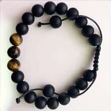 1入組自然8mm黃色的虎眼石頭串珠手環適合男人及女人,手工製作可調節蠟燈芯絨編織手環