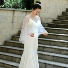 1pc Chal Nupcial, Capa De Boda, Chal De Tul Protector Solar Con Decoración De Perlas Y Diamantes De Imitación, Accesorio - Beis - Ver 4