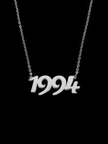 1 pc Fashion Style Steel Color Year Digital Time Pendant Necklace for Women's Daily Wear